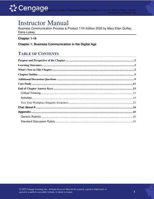 Solution Manual For Business Communication Process & Product 11th Edition 2025 by Mary Ellen Guffey, Dana Loewy Chapter 1-16