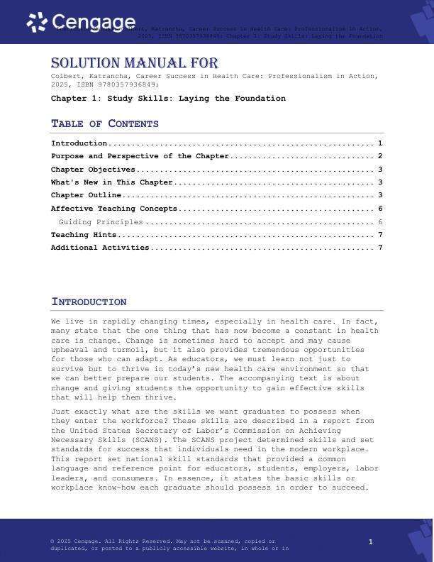 Solution Manual For Career Success in Health Care Professionalism in Action 4th Edition 2025 by Bruce Colbert, Elizabeth Katrancha Chapter 1-11