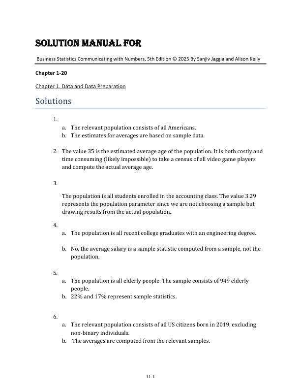 Solution Manual For Business Statistics Communicating with Numbers, 5th Edition © 2025 By Sanjiv Jaggia and Alison Kelly Chapter 1-20