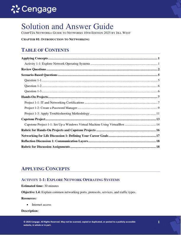 Solution Manual For CompTIA Network+ Guide to Networks 10th Edition by 2025 by Jill West