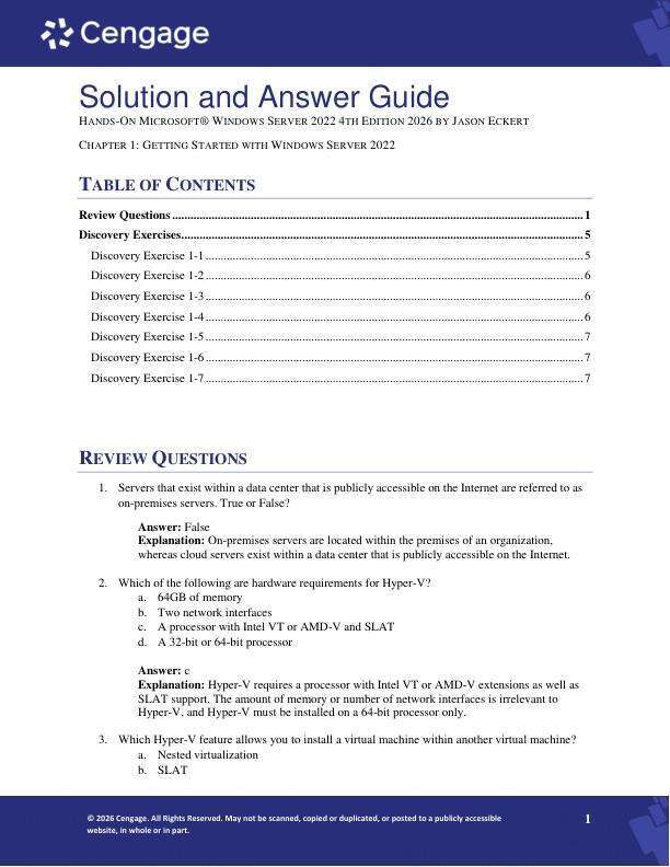 Solution Manual For Hands On Microsoft® Windows Server 2022 4th Edition 2026 by Jason Eckert Chapter 1-12
