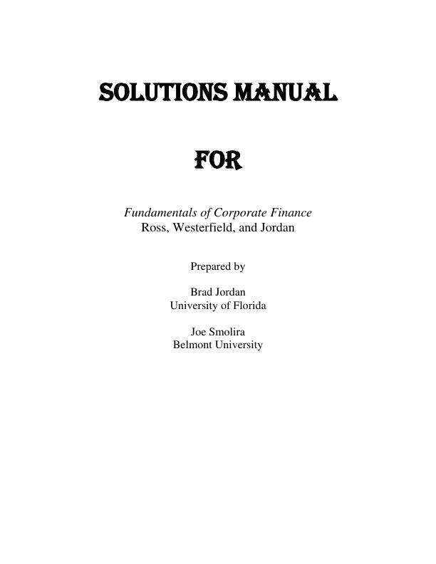 Solution Manual For Fundamentals of Corporate Finance 2024 Release 2025 By Stephen Ross, Randolph Westerfield and Bradford Jordan Chapter 1-27