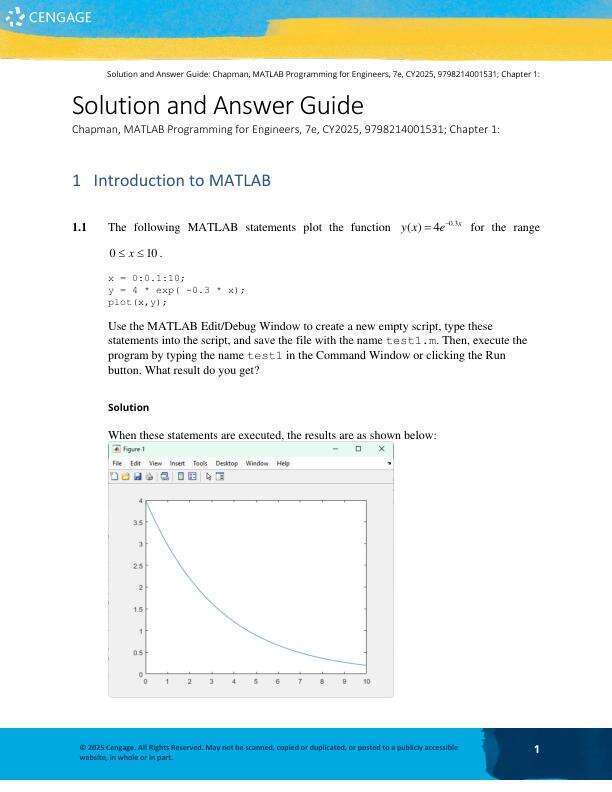 Solution Manual For MATLAB Programming for Engineers 7th Edition by 2025 by Stephen J. Chapman Chapter 1-14