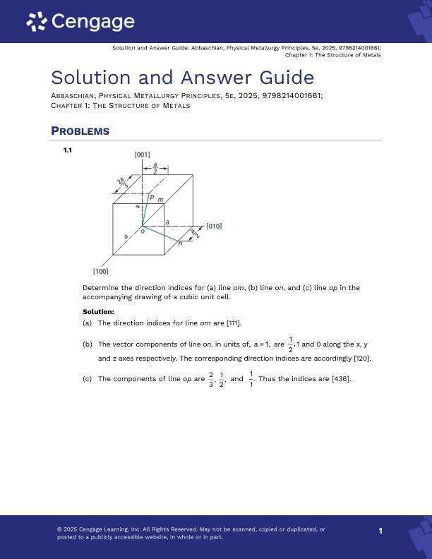 Solution Manual For Physical Metallurgy Principles 5th Edition 2025 by Reza Abbaschian, Lara Abbaschian Chapter 1-24