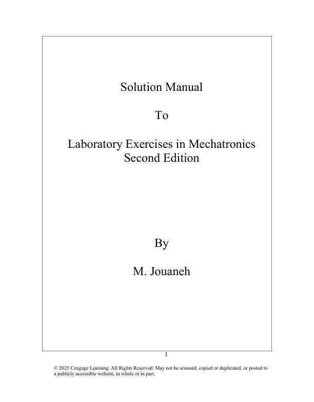Solution Manual To Laboratory Exercises in Mechatronics 2nd Edition 2025 by Musa Jouaneh