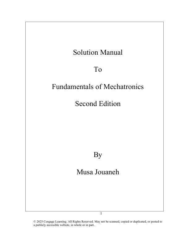 Solution Manual To Fundamentals of Mechatronics 2nd Edition 2025 by Musa Jouaneh
