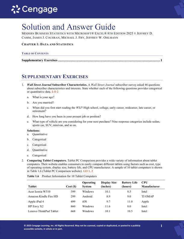 Solution Manual For Modern Business Statistics with Microsoft® Excel® 8th Edition by 2025 Jeffrey D. Camm, James J. Cochran, Michael J. Fry, Jeffrey W. Ohlmann Chapter 1-21