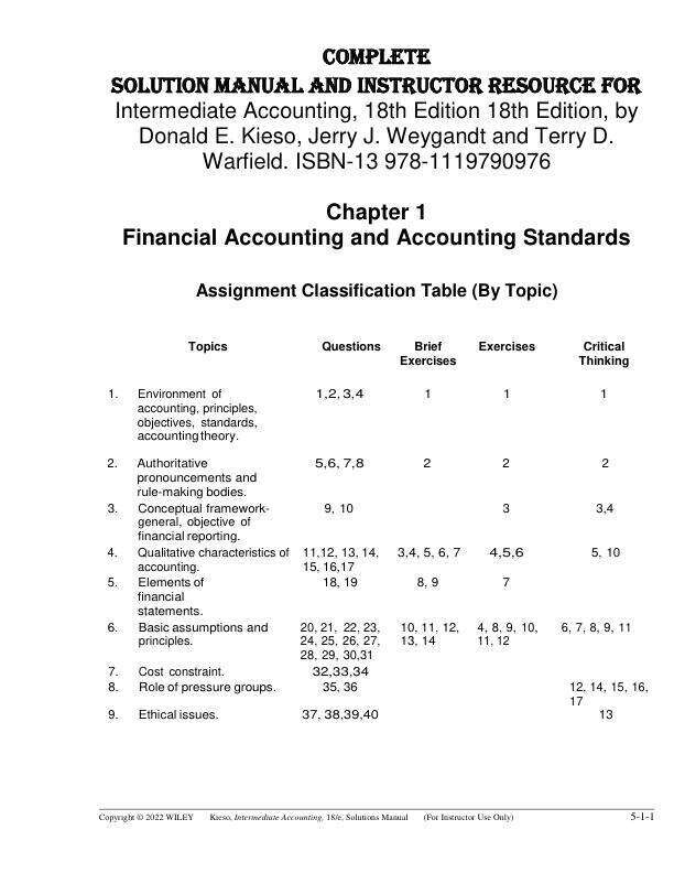 Solution Manual For Intermediate Accounting, 18th Edition, By Donald E. Kieso, Jerry J. Weygandt And Terry D. Warfield