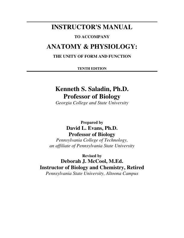Solution Manual For Anatomy & Physiology The Unity of Form and Function 10th Edition By Kenneth S. Saladin Chapter 1-29