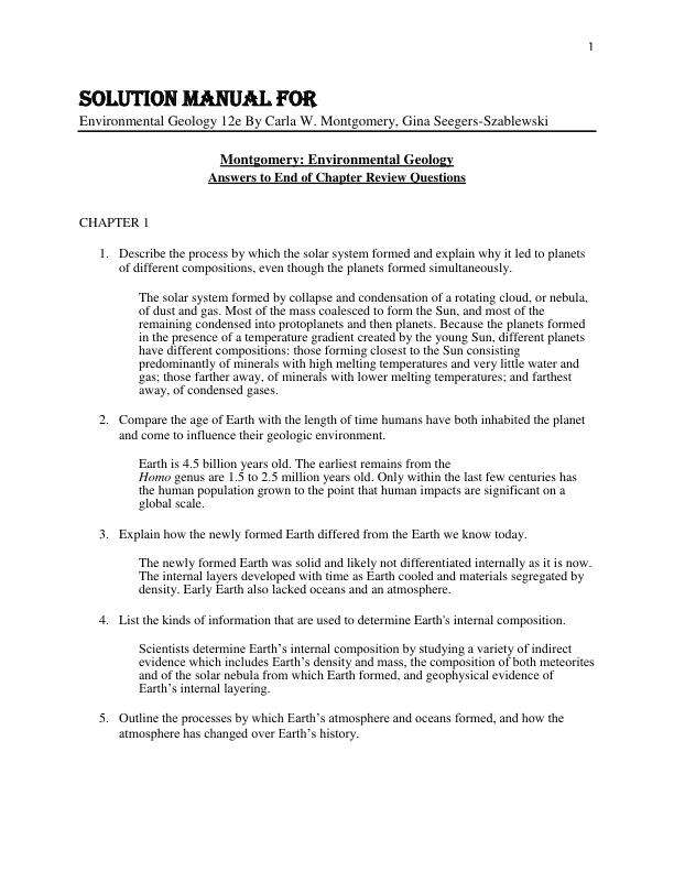 Solution Manual For Environmental Geology 12th Edition By Carla W. Montgomery, Gina Seegers-Szablewski