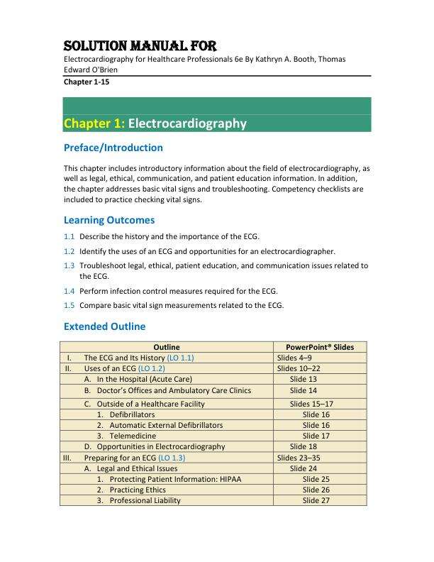 Solution Manual For Electrocardiography for Healthcare Professionals 6th Edition By Kathryn A. Booth, Thomas Edward O'Brien Chapter 1-15