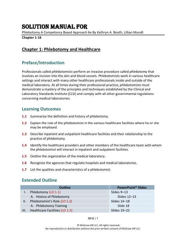 Solution Manual For Phlebotomy A Competency Based Approach 6th Edition By Kathryn A. Booth, Lillian Mundt Chapter 1-16