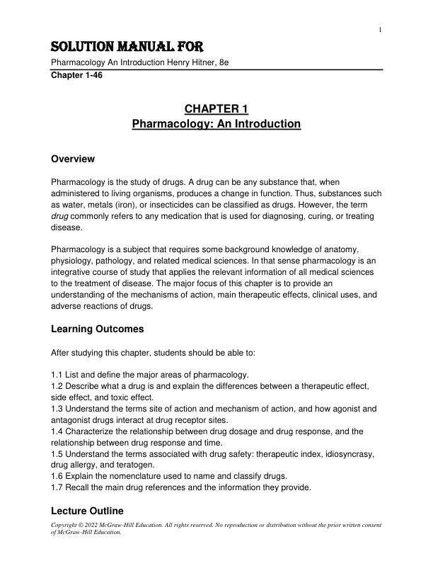 Solution Manual For Pharmacology An Introduction Henry Hitner, 8th Edition by Chapter 1-46