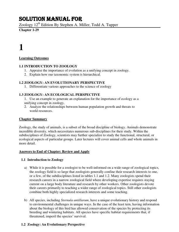 mobile-preview-Solution Manual For Zoology 12TH Edition By Stephen A. Miller, Todd A. Tupper Chapter 1-29