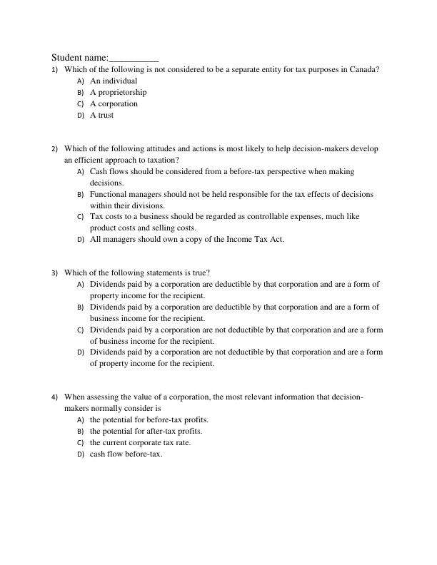 Test Bank For Canadian Income Taxation 2024 2025 27th Edition By William Buckwold, Joan Kitunen, Matthew Roman, Abraham Iqbal Chapter 1-23