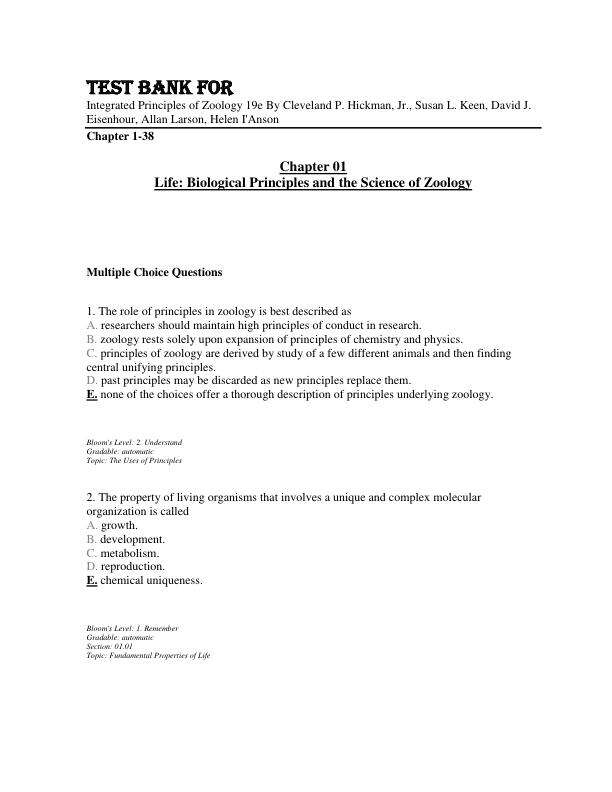 mobile-preview-Test Bank For Integrated Principles of Zoology 19th Edition By Cleveland P. Hickman, Jr., Susan L. Keen, David J. Eisenhour, Allan Larson, Helen I'Anson Chapter 1-38