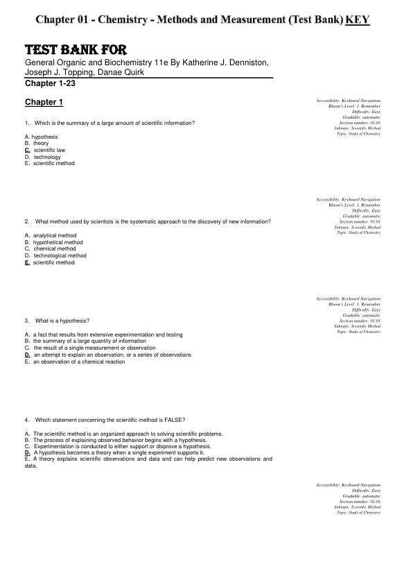 Test Bank For General Organic and Biochemistry 11th Edition By Katherine J. Denniston, Joseph J. Topping, Danae Quirk Chapter 1-23