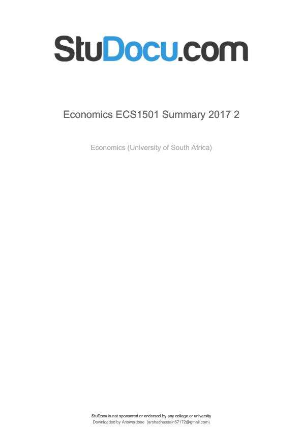 Economics Ecs 1501 Summary