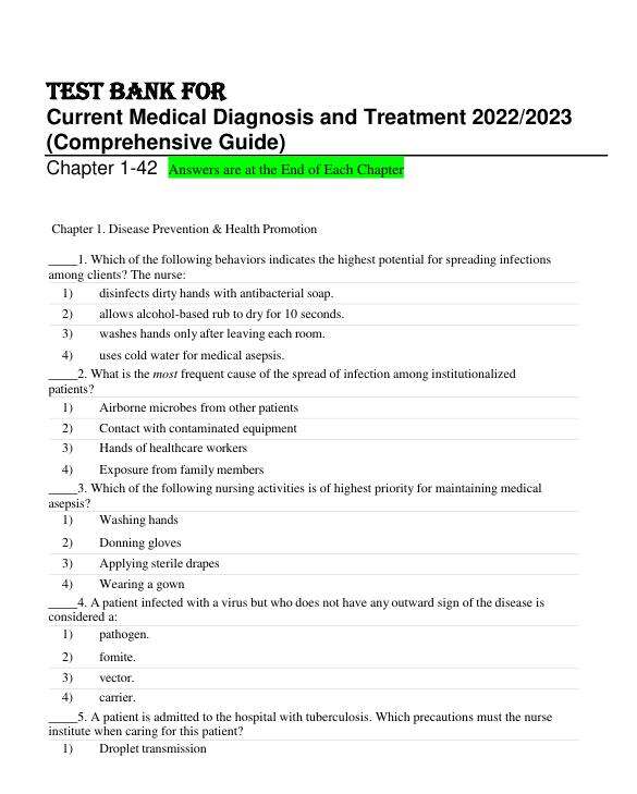 Test Bank for Current Medical Diagnosis and Treatment 2022-2023 (Comprehensive Guide)