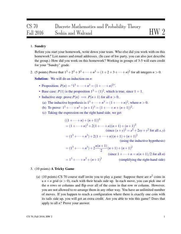CS 70 Fall 2016 Discrete Mathematics and Probability Theory  Seshia and Walrand