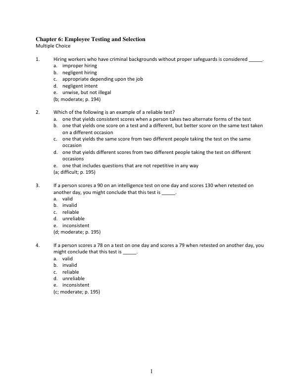 mobile-preview-Answer Key Chapter 6 Employee Testing and Selection