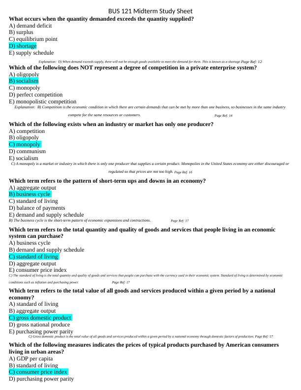 BUS 121 Midterm Study Sheet