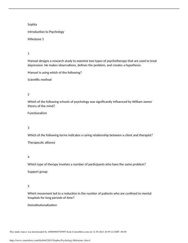 Sophia Psychology Milestone 1