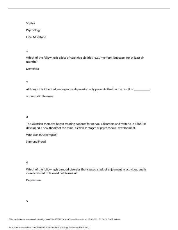 Sophia Psychology Milestone Final