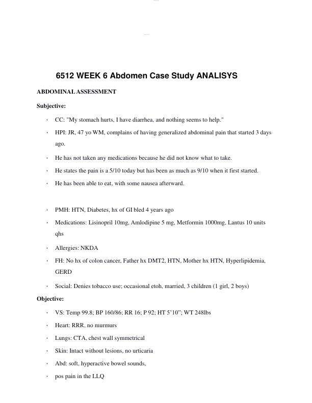 6512 WEEK 6 Abdomen Case Study ANALISYS