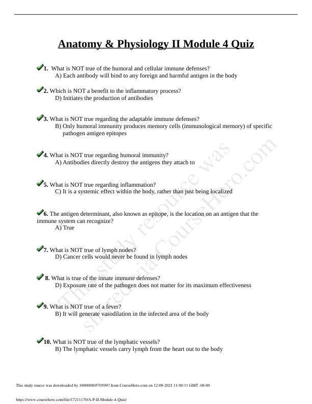 BSC 2347A & P II Module 4 Quiz