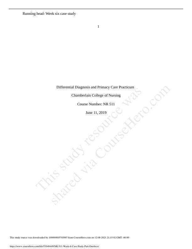 NR 511 Week 6 Case Study Part One