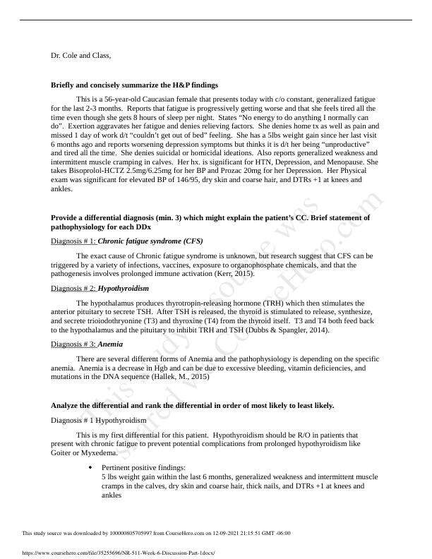 NR 511 Week 6 Discussion Part 1