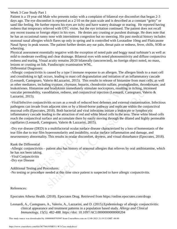 NR511 Week 3 Case study