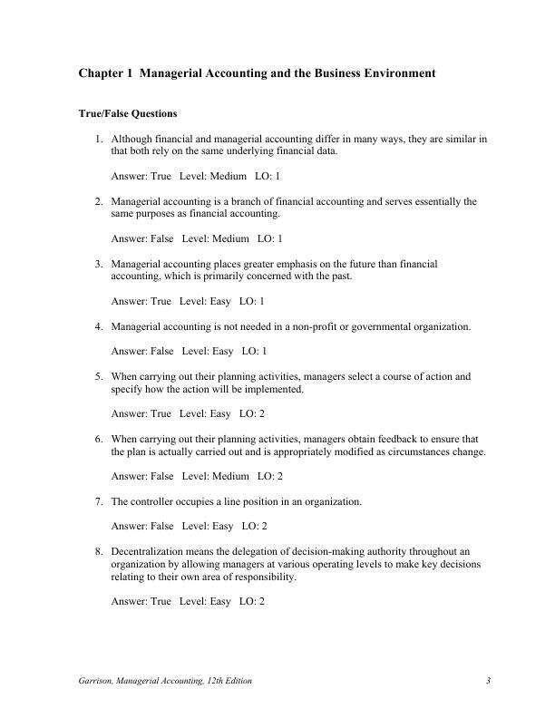Test Bank Managerial Accounting