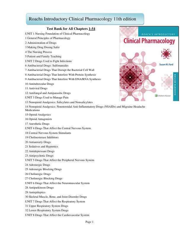 Roachs Introductory Clinical Pharmacology 11th edition testbank Complete TestBank Chapter 1-54