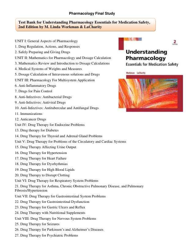 Test Bank for Understanding Pharmacology Essentials for Medication Safety, 2nd Edition by M. Linda Workman & LaCharity