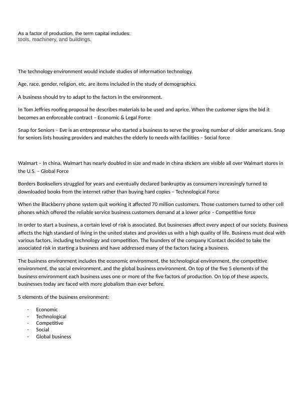 BP Notes As a factor of production, the term capital includes