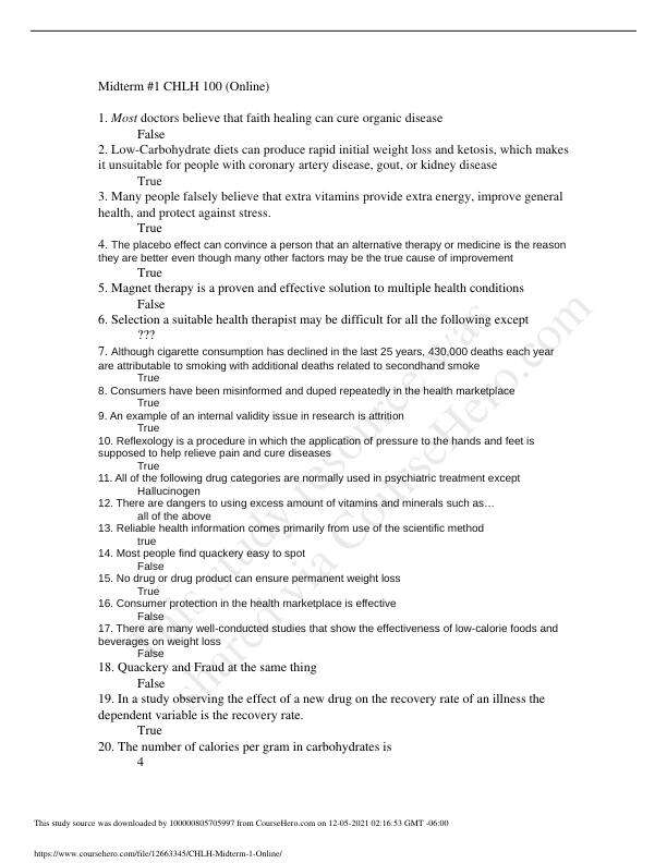 CHLH 100 CHLH Midterm 1 (Online)