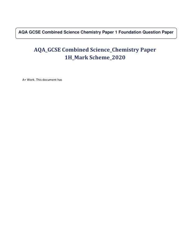 AQA GCSE Combined Science Chemistry Paper 1 Foundation Question Paper