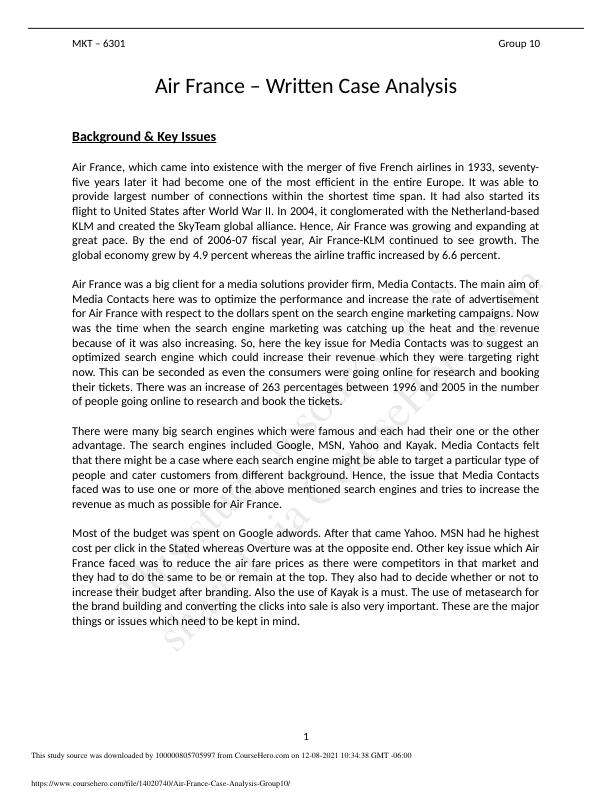 MKT 6301 Air France Case Analysis - Group10