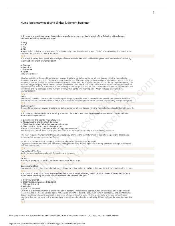 Nurse Logic 2.0 Nurse logic Knowledge and clinical judgment beginner