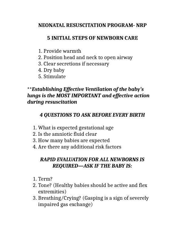 NRP NEONATAL RESUSCITATION PROGRAM 5 INITIAL STEPS OF NEWBORN CARE