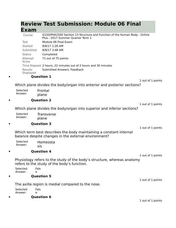 PHA 1500 Module 6 Final Exam
