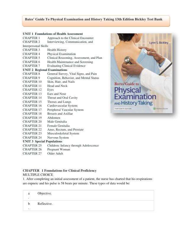 Test Bank for Bates Guide To Physical Examination and History Taking 13th Edition Bickley Test Bank