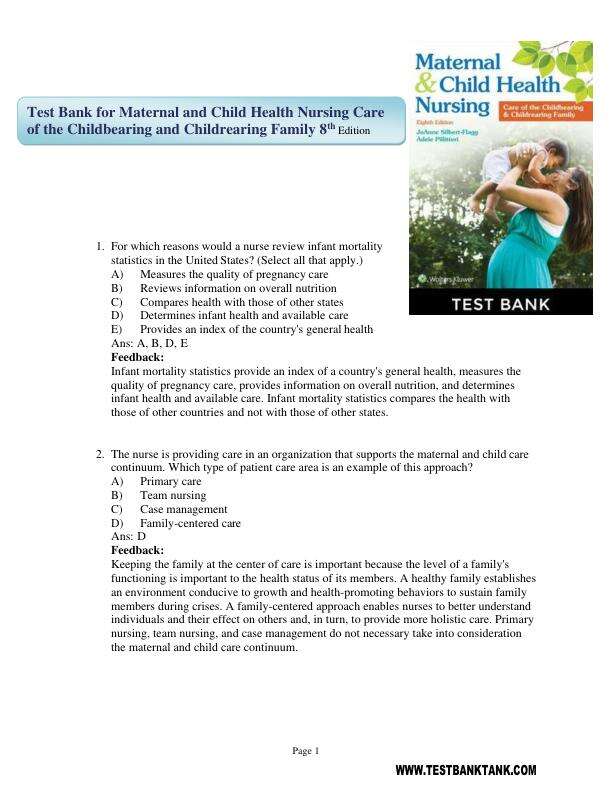 Test Bank for Maternal and Child Health Nursing Care of the Childbearing and Childrearing Family 8th Edition by JoAnne Silbert-Flagg