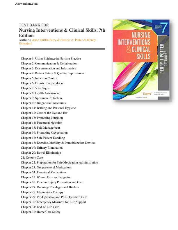 Nursing Interventions & Clinical Skills, 7th Edition Potter Chapters 1-32 Complete Guide A+