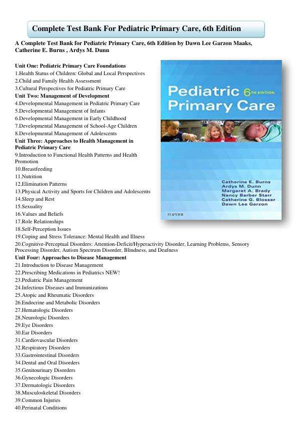Test Bank for Pediatric Primary Care 6th Edition Burns DunnBrady
