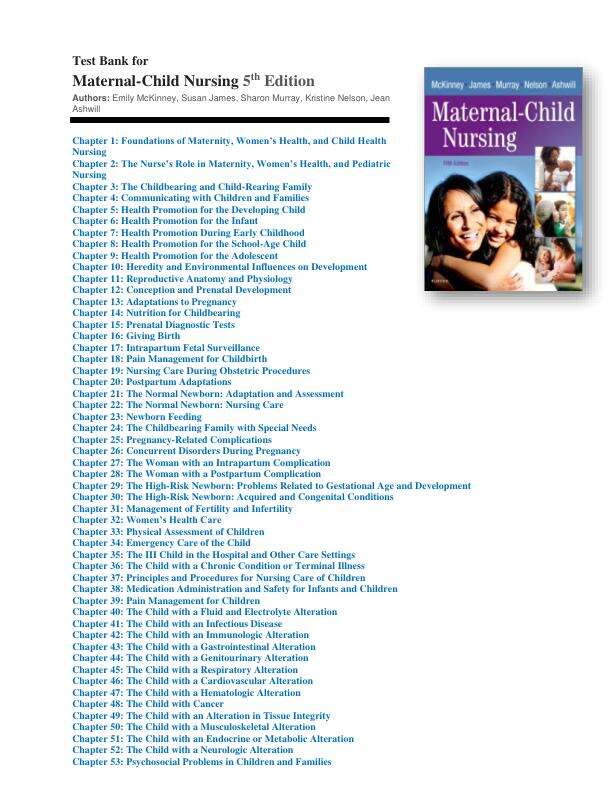 Test Bank for Maternal-Child Nursing 5th Edition by McKinney, James, Murray, Nelson, Ashwill