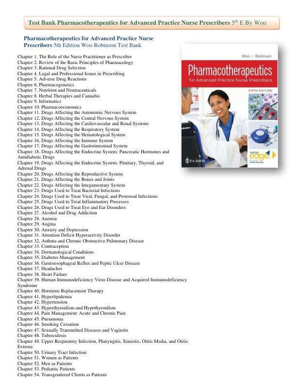Test Bank For Pharmacotherapeutics for Advanced Practice Nurse Prescribers 5th Edition Woo Robinson
