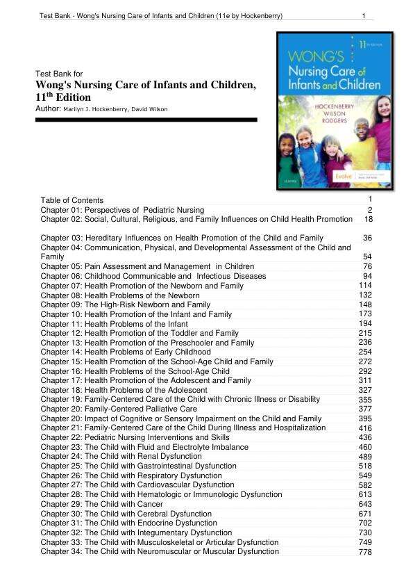 Test Bank-Wong's Nursing Care of Infants and Children 11th Edition by Hockenberry